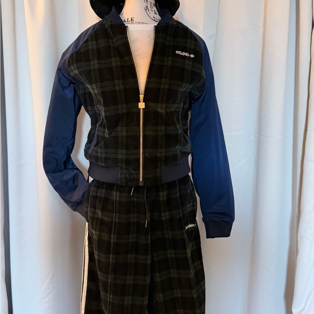 Adidas Women's Green and Navy Plaid Bomber Jacket, pants and hat. - Picture 3 of 6
